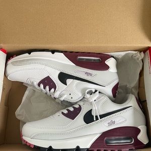 Air Max 90- White/Black Dark Beetroot Color- Brand New in Original Box